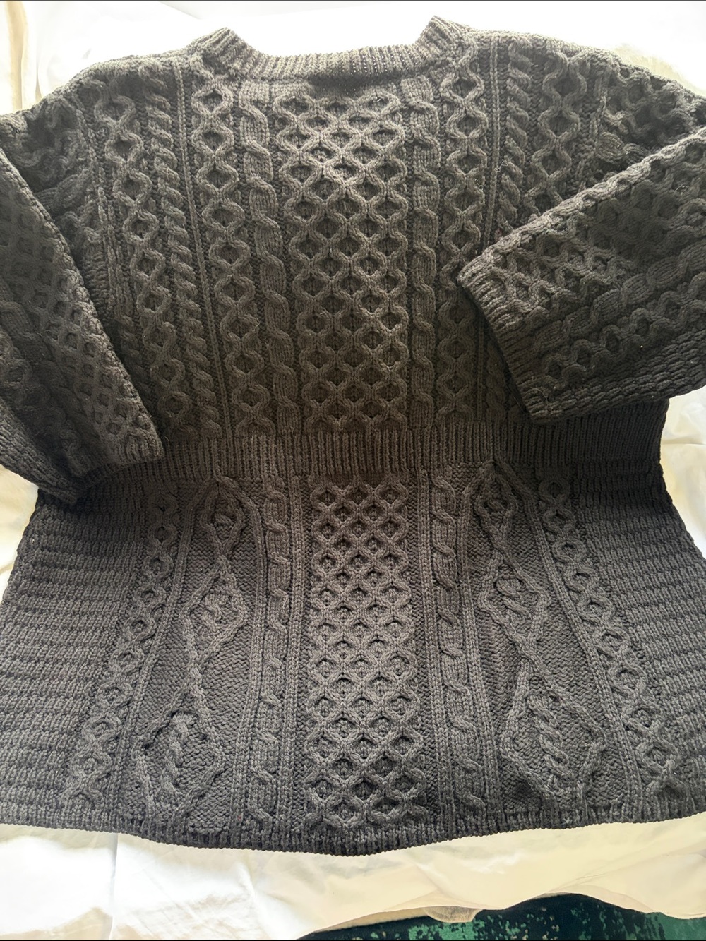 Irish Wool Cable Knit Black Cardigan Sweater - Picture 6 of 8